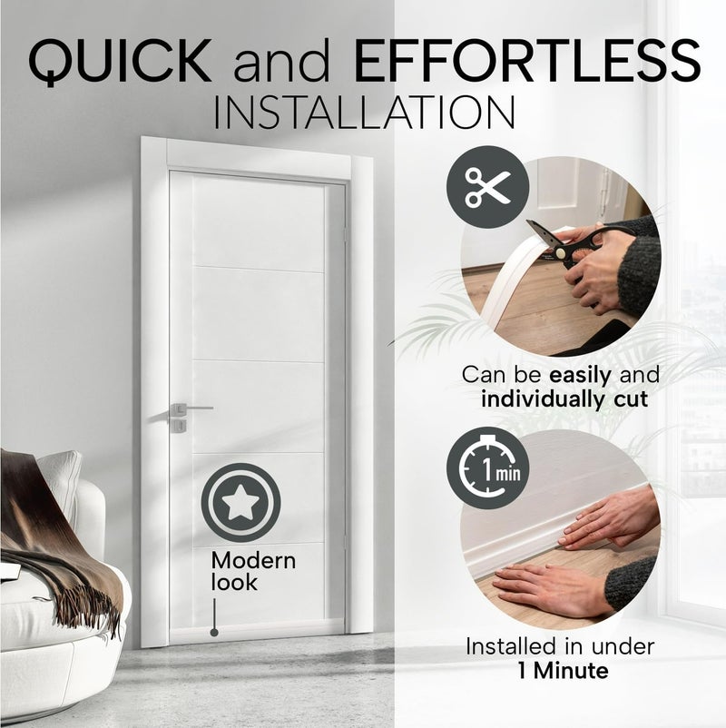 شريط مانع تسرب الباب لحجب الحشرات والهواء والغبار - لاصق ذاتي اللصق، سدادات سيليكون لسحب الباب من أسفل الباب - عازل للصوت، عازل للطقس - واقي من سحب الباب - 1 متر - أبيض - Image 4